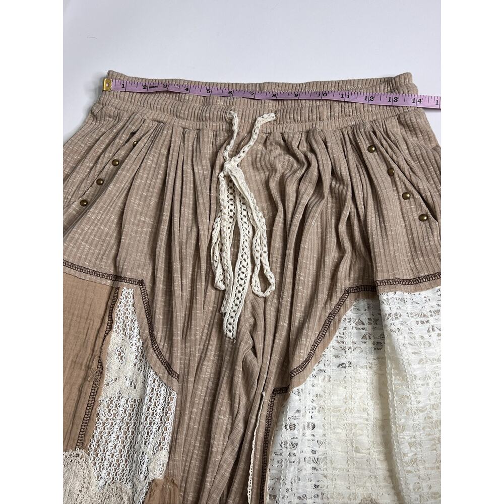POL Patchwork Lace Harem Jogger Pants Women's Small Brown White Drawstring - Picture 8 of 10